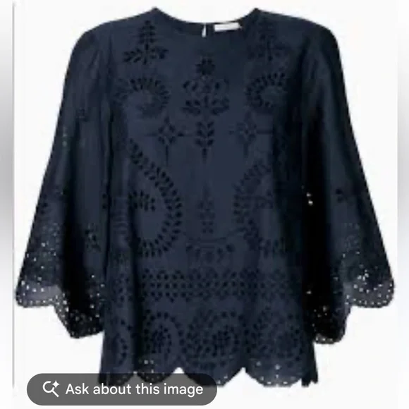Tory Burch Women’s Mariana Eyelet Embroidered Black Blouse Scalloped Edges S - Picture 1 of 6